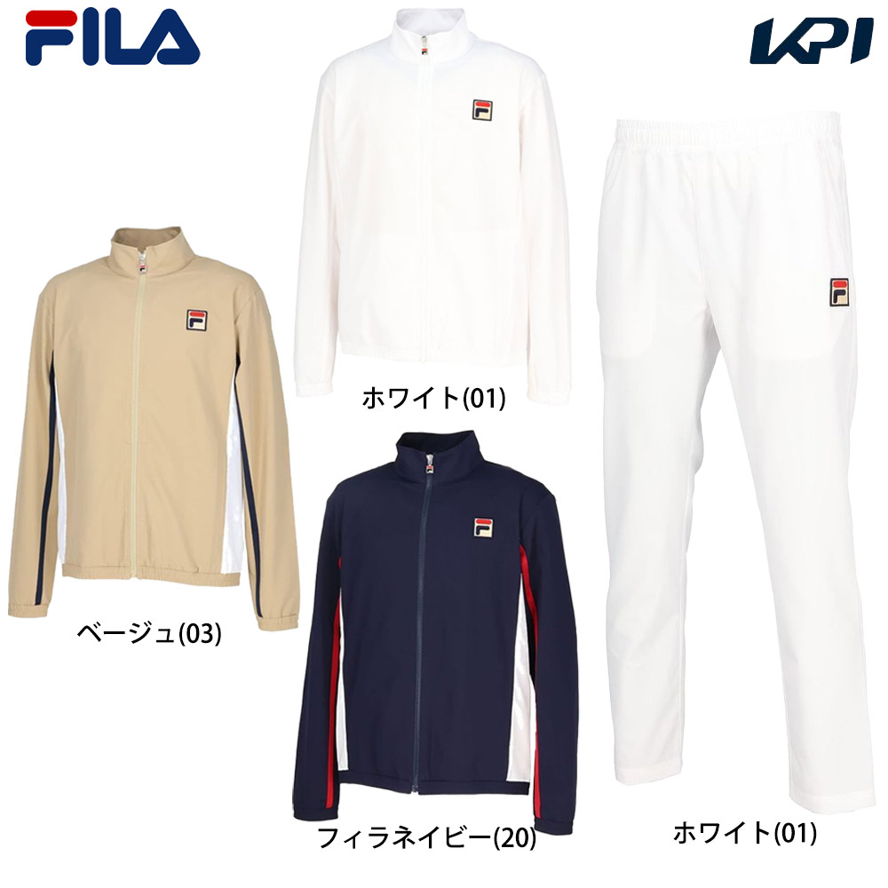 フィラ FILA テニスウェア メンズ   【上下セット】ジャケットVM5710＋パンツ VM5711 ホワイト VM5710-VM5711-01 2024FW